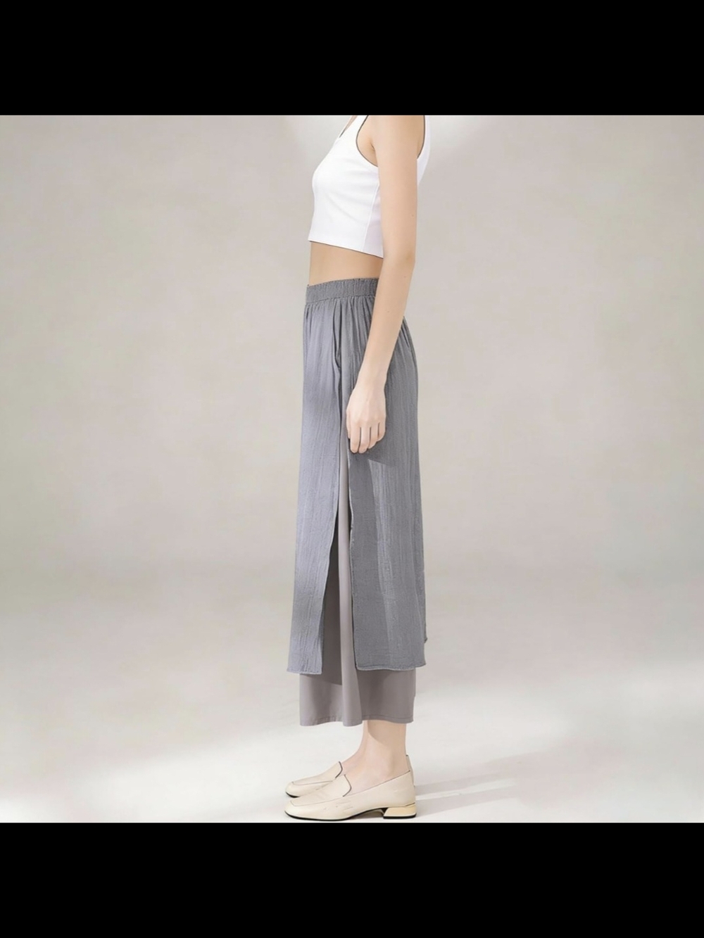 Women's Wide Leg Layer Capris Palazzo Elastic Waist Trousers - Picture 3 of 9